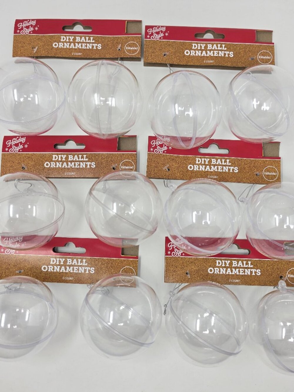 New Holiday Style Bundle of 12 Clear 3" Ball DIY Fillable Christmas Ornaments  I